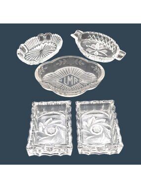 Vintage Clear Cut Glass Salt Cellars Lot Of 5 Victorian Collectible